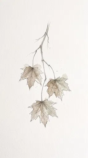 Watercolor and Pencil Maple Leaves Branch
