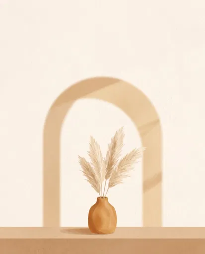 Minimalist Vase with Pampas Grass Illustration