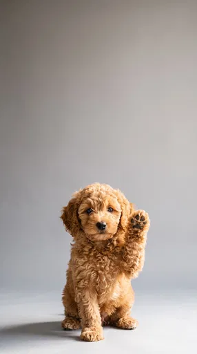 Goldendoodle Puppy Raising Paw in Studio