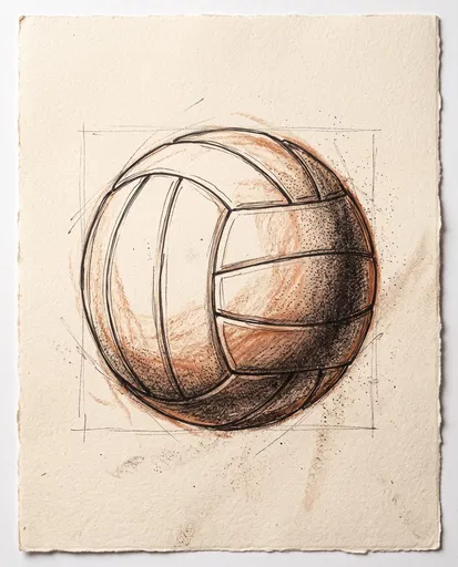 Hand-Drawn Volleyball Sketch on Paper