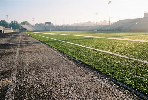 Morning Sunlight on Stadium Turf and Asphalt