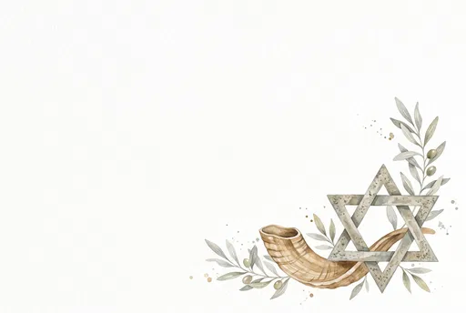 Watercolor Shofar and Star of David