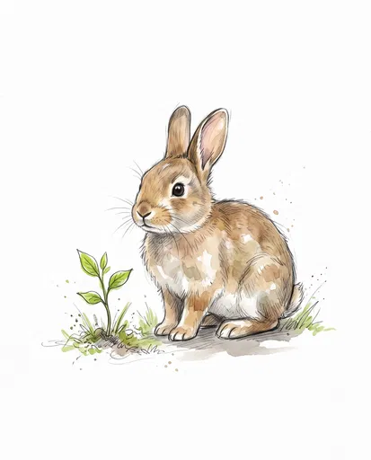 Watercolor Sketch of Brown Garden Rabbit