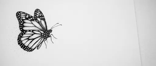 Black Ink Monarch Butterfly Stipple Drawing