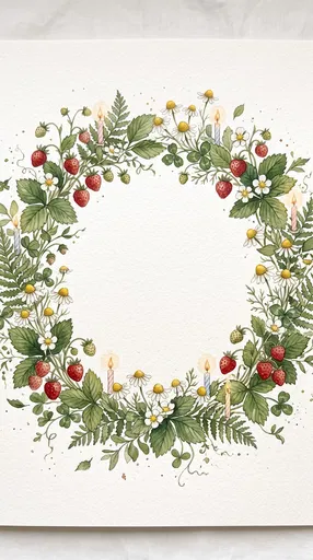Watercolor Strawberry and Chamomile Birthday Wreath