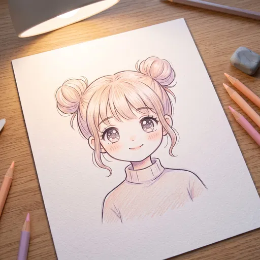 Pastel Colored Pencil Anime Girl Sketch