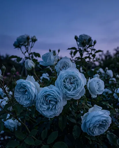Pale Blue Roses at Twilight