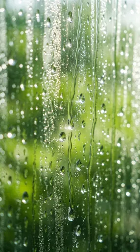 Sunlit Water Droplets on Glass Window
