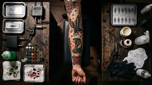 Overhead View of Traditional Arm Tattoos