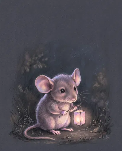 Cute Rat Holding Glowing Lantern Illustration