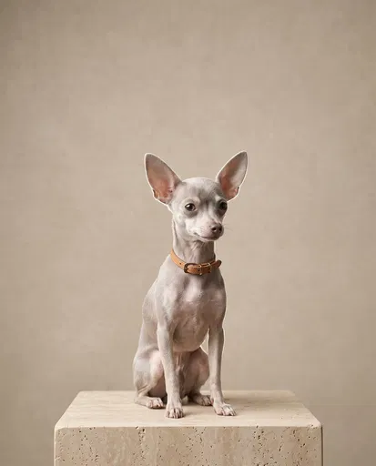 Gray Chihuahua Sitting on Stone Plinth