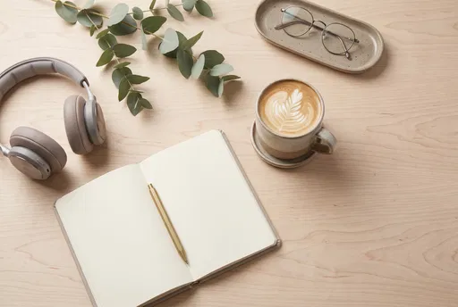 Minimalist Morning Workspace With Coffee and Notebook