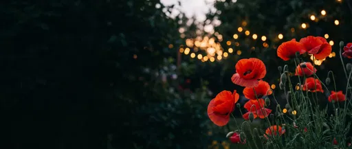 Red Poppies in Twilight Garden