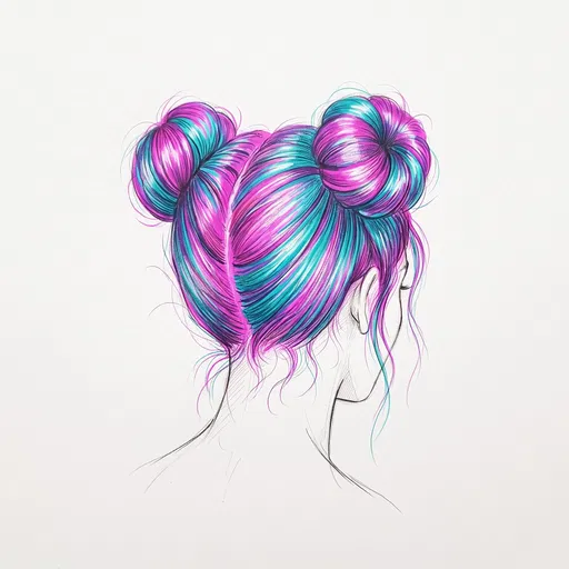 Magenta and Teal Space Buns Sketch