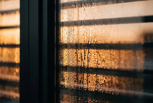 Raindrops on Window in Golden Light
