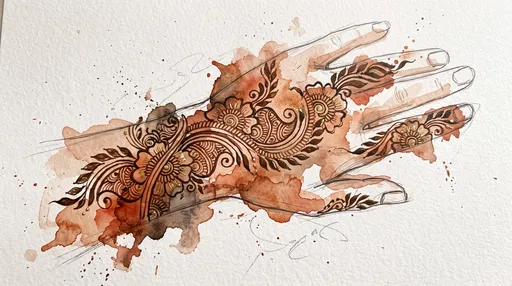 Watercolor Hand Sketch With Ornate Mehndi