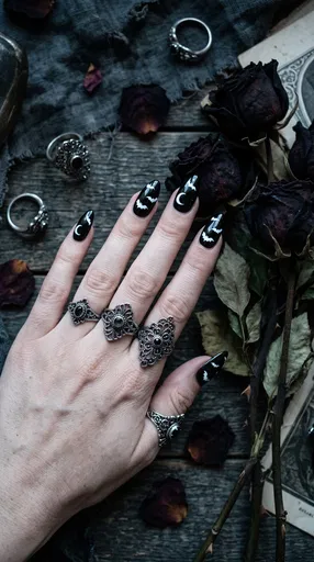 Gothic Halloween Nail Art With Bats