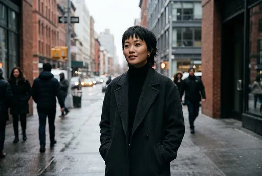 Woman With Short Hair on City Street