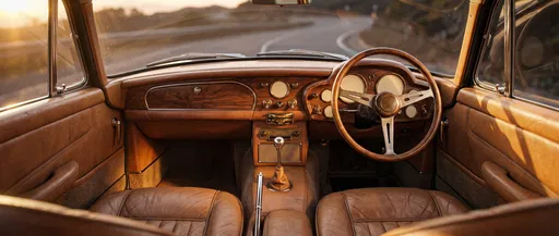 Vintage Classic Car Leather Interior at Sunset
