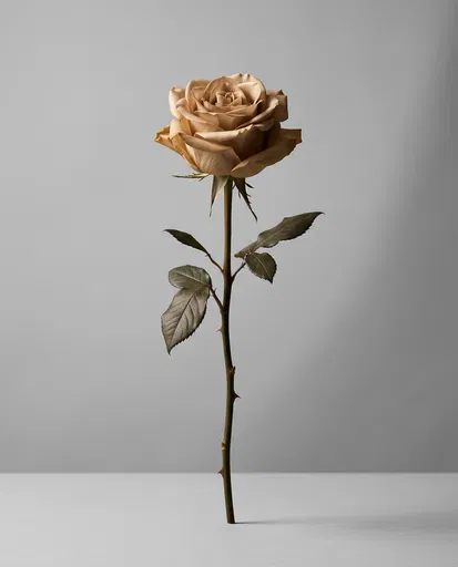 Single Beige Rose on Gray Backdrop