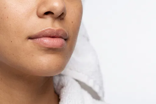 Macro Close-Up of Woman's Lips and Skin