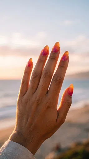 Sunset Ombre Almond Nails at Beach