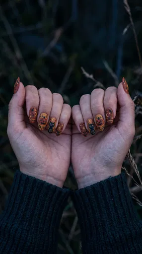 Cupped Hands Showing Folk Art Halloween Nails
