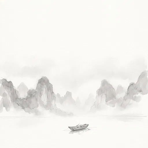 Minimalist Monochrome Ink Wash Mountain Landscape