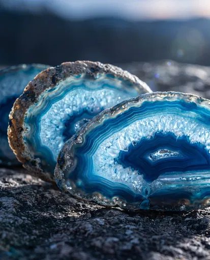 Backlit Blue Agate Geode Slices