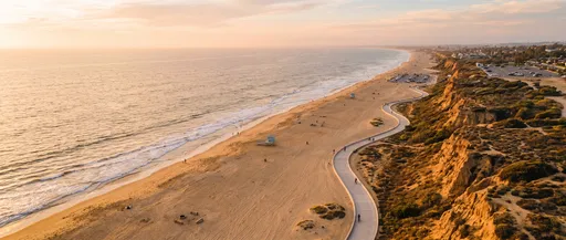 Aerial Golden Hour Coastal Bike Path