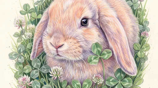 Colored Pencil Lop-Eared Bunny in Clover