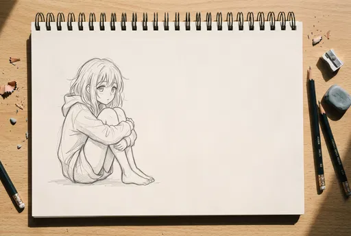Anime Girl Pencil Sketch on Open Sketchpad