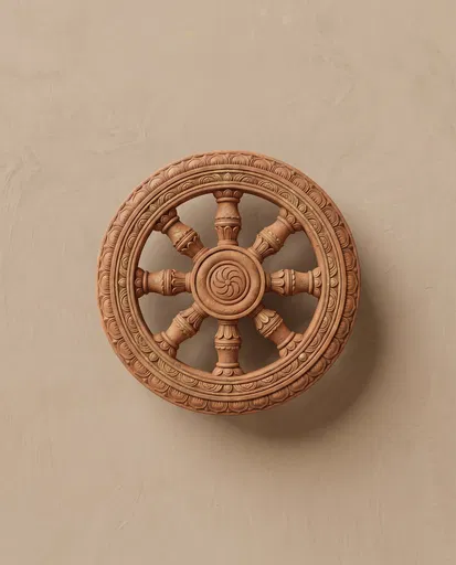 Sculpted Terracotta Buddhist Dharma Wheel