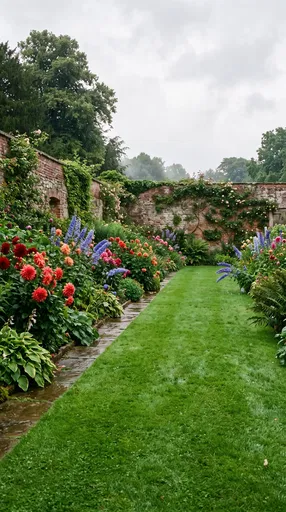 Lush Walled Garden After Rain