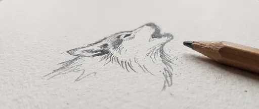 Macro Pencil Sketch of Howling Wolf
