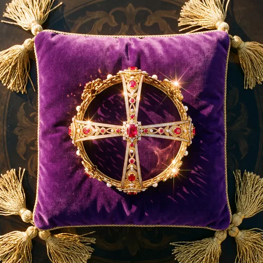 Gold Crown on Purple Velvet Cushion