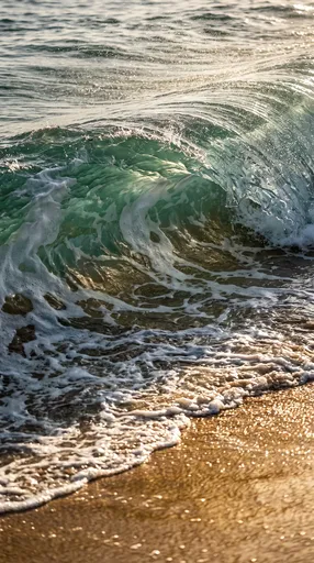 Translucent Emerald Ocean Wave on Golden Sand