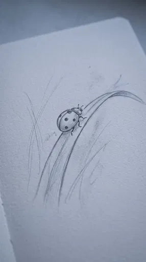 Pencil Sketch of Ladybug on Grass