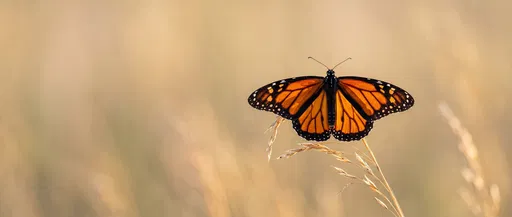 Monarch Butterfly on Dried Grass Stalk