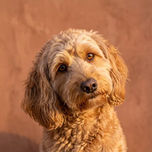 Portrait of an Apricot Miniature Goldendoodle