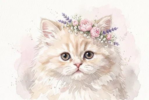 Watercolor Kitten With Floral Crown