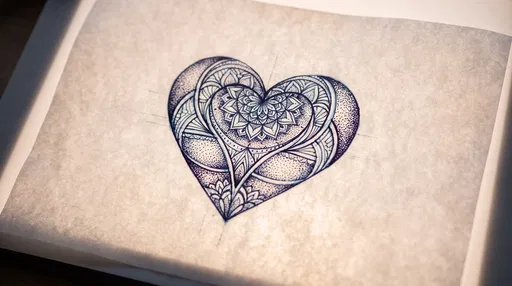 Indigo Ink Mandala Heart Sketch on Paper