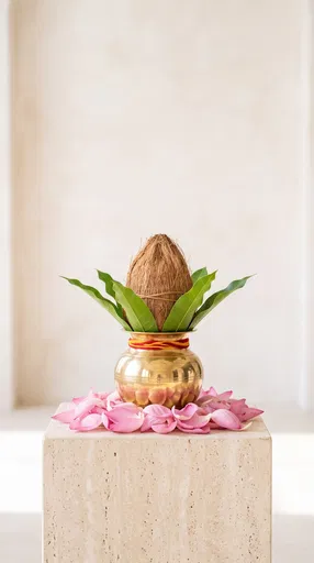 Brass Kalash Pot on Stone Pedestal