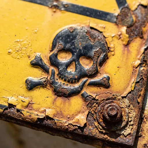 Rusted Yellow Skull Warning Sign Macro