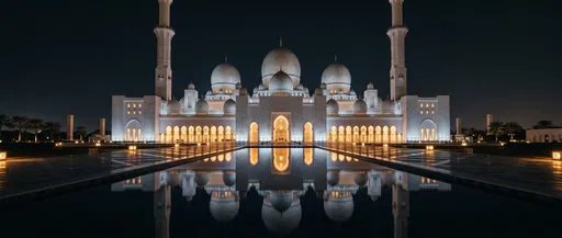 Illuminated White Marble Mosque at Night