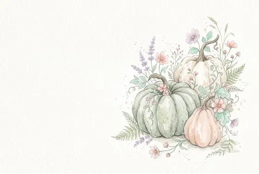 Pastel Watercolor Pumpkins with Wildflowers