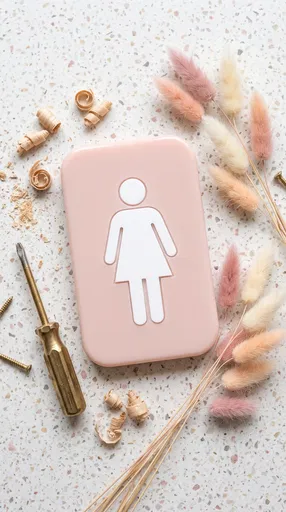 Pink Women's Restroom Sign Flat Lay