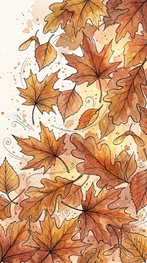 Watercolor Illustration of Swirling Autumn Leaves