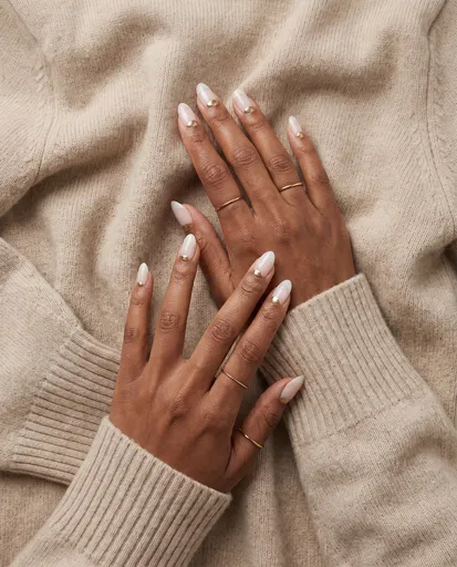 Minimalist Gold Reverse French Manicure Hands