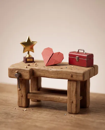 Miniature Workbench With Trophy and Heart